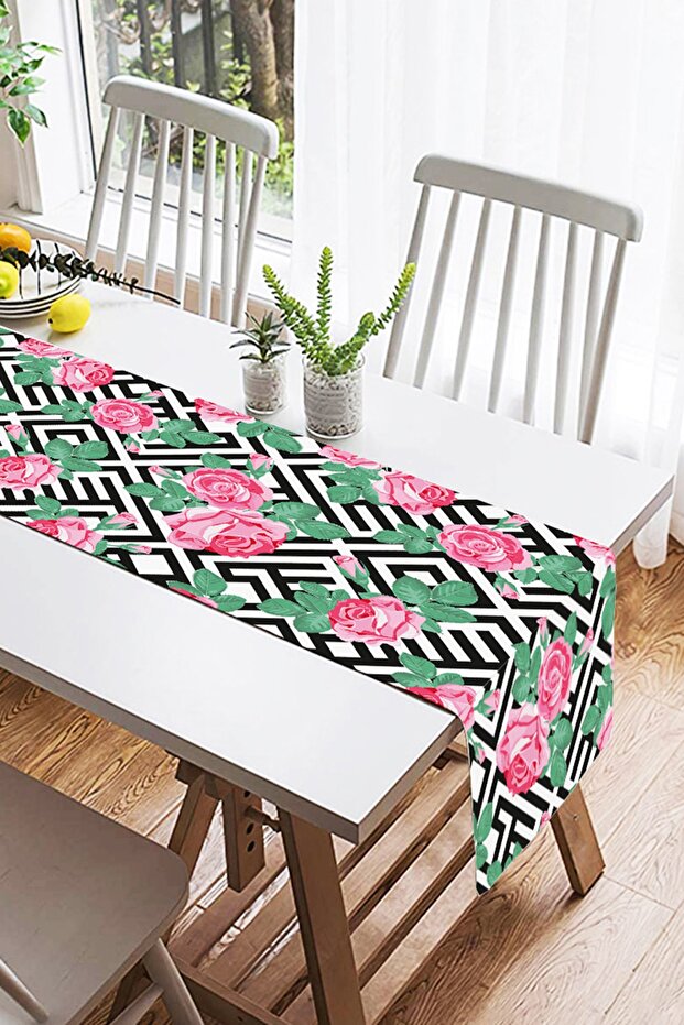 Mixed Patterned Rose Printed Decorative Suede Runner - 2