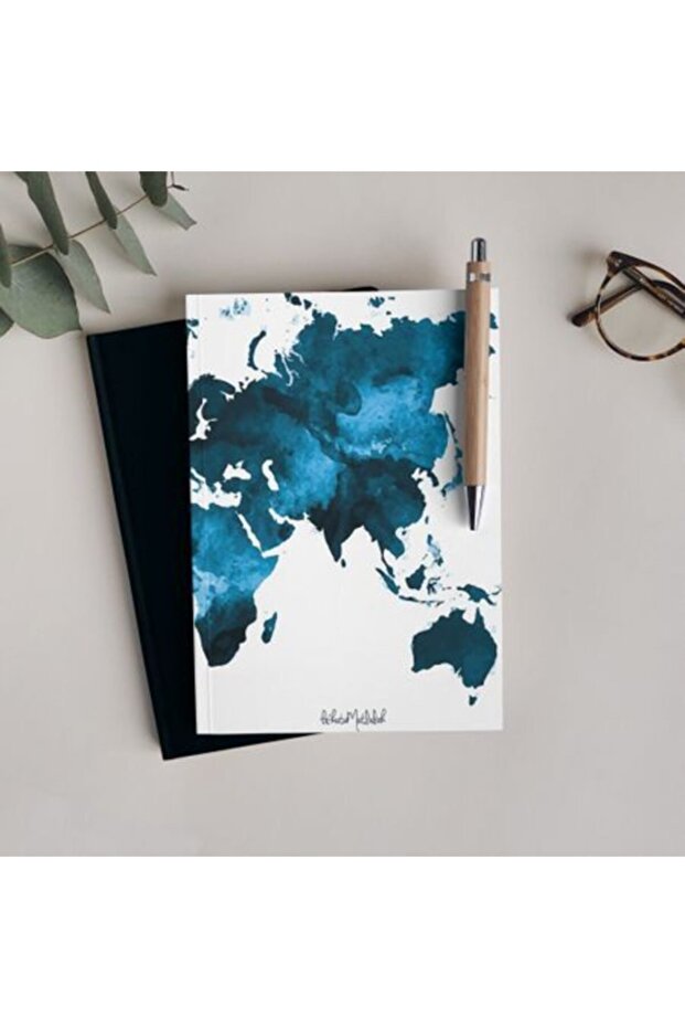 Gift - Unlined Notebook Series - N060 Blue Water Paint World Map Notebook