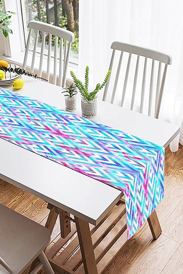 Modern Suede Runner with Feather Pattern on Geometric Background - 2