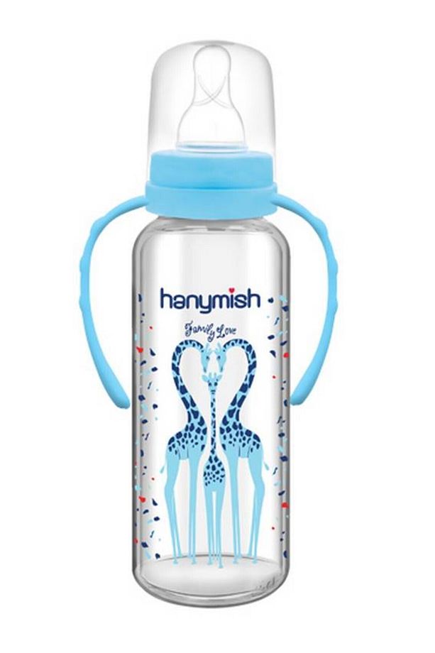 Hanymısh Kulplu Cam Biberon 240 Ml No:1 (0-6 Ay) Mavi - 1
