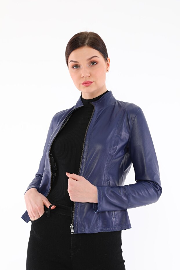 Kadın Mor Çift Taraflı Deri Ceket - 1