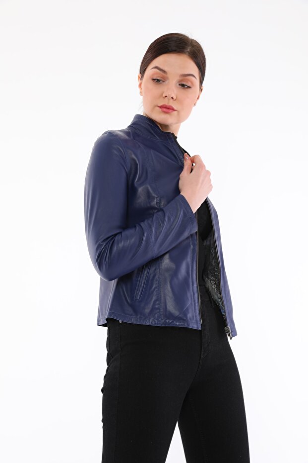 Kadın Mor Çift Taraflı Deri Ceket - 2