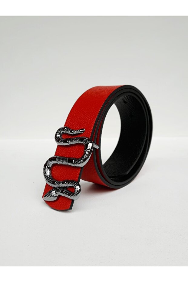 Yılan Tokalı Kadın Kırmızı Kemer - 1