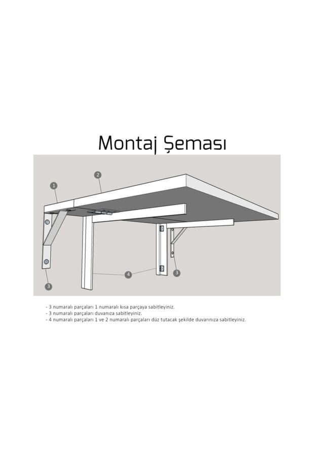 Duvara Monte Monteli Katlanır Masa Çalışma Yemek Masası Duvardan Açılan Montaj Monteli Masa 60*90 Cm - 5