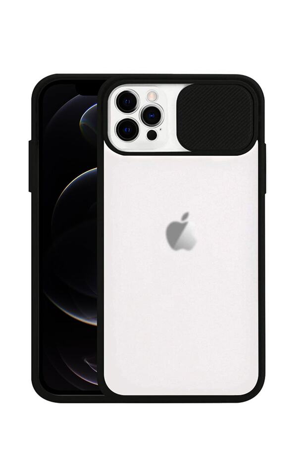 iPhone 12 / 12 Pro 6.1'' Compatible Black Slide Sliding Camera Protection Silicone Case