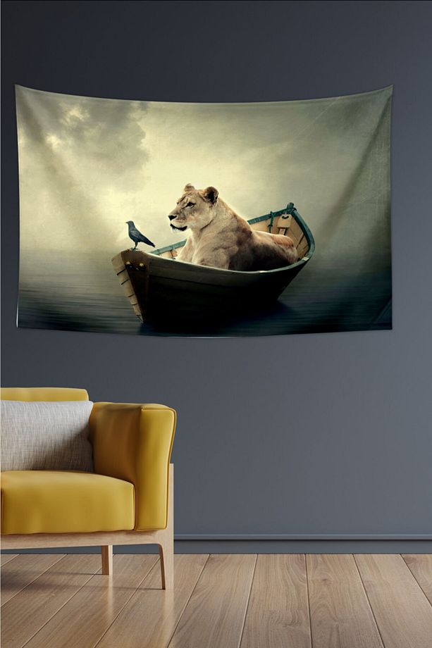 Surreal Kaplan Ve Karga Duvar Örtüsü Halısı 70 X 100 Cm - 1
