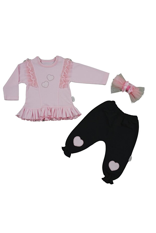 Irmak Tulle Sweat Baby Girl 3 Piece Set Pink