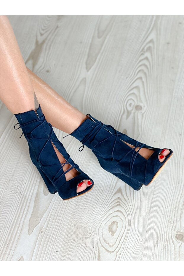 Happy Navy Blue Stringed Summer Heels - 2