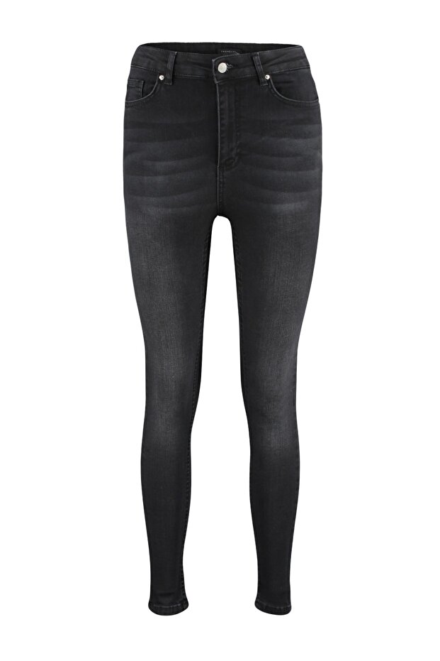 Siyah Vücudu Saran Yüksek Bel Ekstra Esnek Skinny Jeans TWOSS23JE00080 - 6