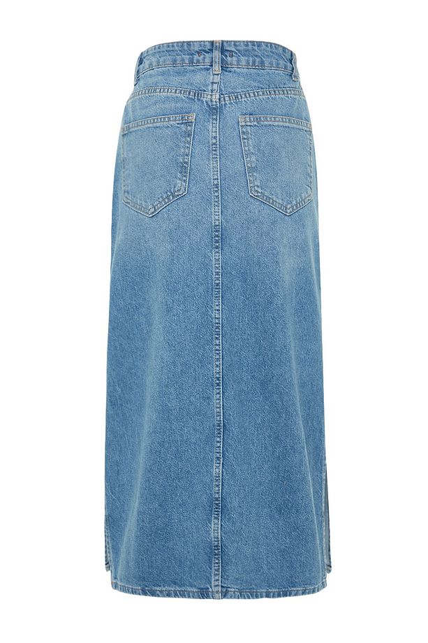 Açık Mavi Yırtmaçlı Yüksek Bel  Maxi Denim Etek TWOSS23ET00109 - 7