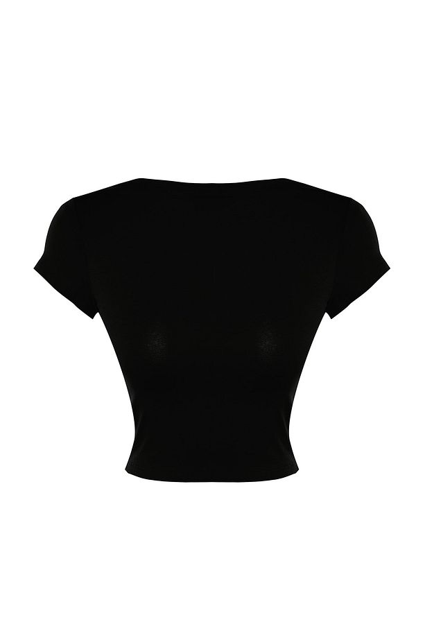 Siyah Sırt Dekolteli Crop Pamuklu Esnek Örme Bluz TWOSS23BZ00912 - 7