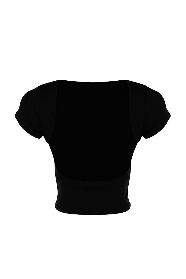 Siyah Sırt Dekolteli Crop Pamuklu Esnek Örme Bluz TWOSS23BZ00912 - 8