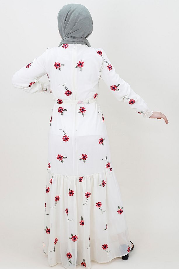 Nakış Modelli Şifon Kumaş Elbise - 6