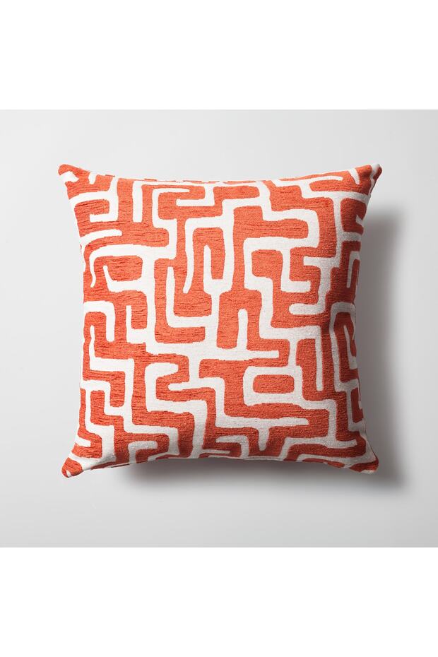 " Tile " - وسادة رمي على شكل متاهة مقاس 50 × 50 باللون البرتقالي والأبيض (تشمل الوسادة الداخلية)