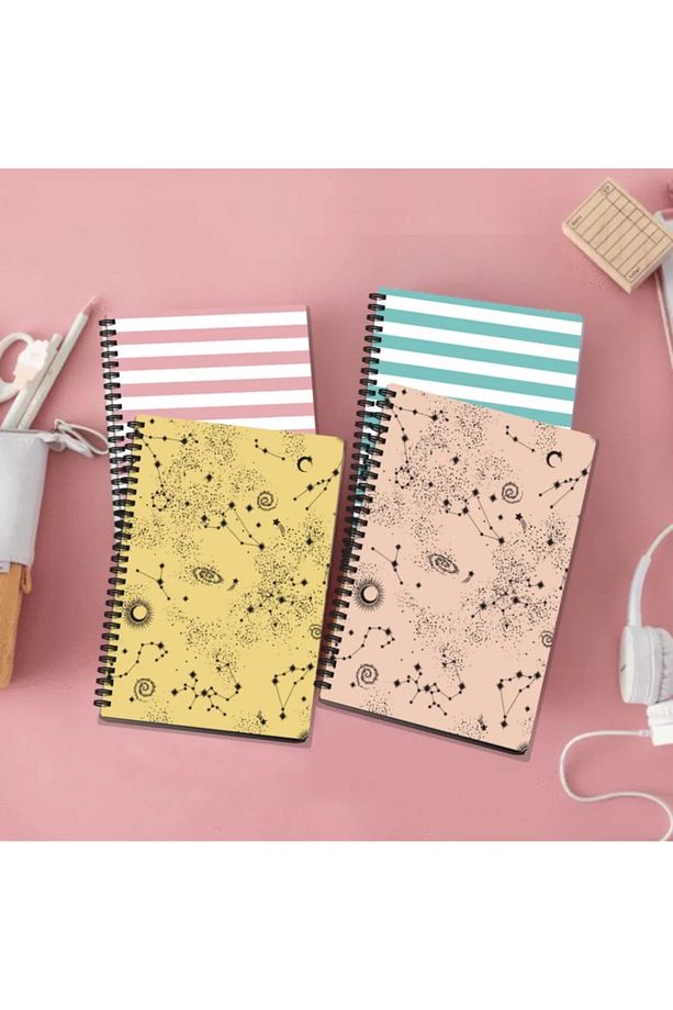 4'lü Defter Set 13 X 20 Cm 56 Yaprak Çizgili Karton Kapak Spiralli Defter Notebook Line Sky Series - 1
