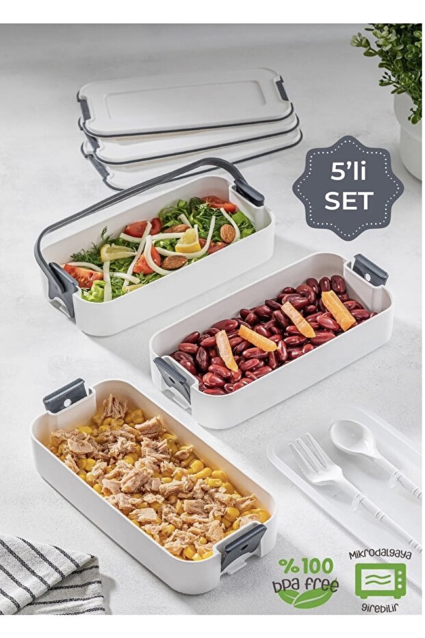 3 Layer Portable Food Container – Lunch Box Diet Nutrition Storage Container with Fork and Spoon - 6