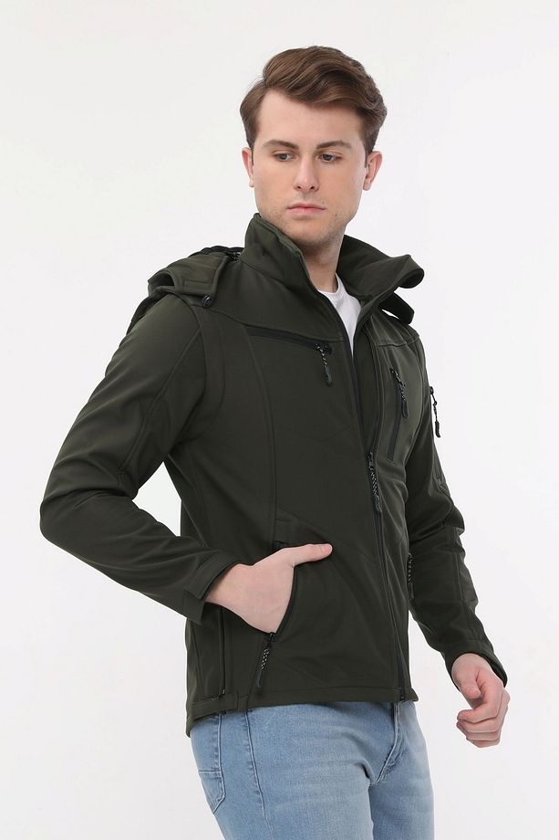 Taktikal Softshell Mont Kollar Ve Kapşon Çıkabilir Erkek Haki - 7