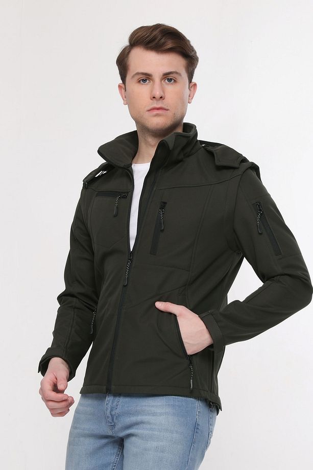 Taktikal Softshell Mont Kollar Ve Kapşon Çıkabilir Erkek Haki - 8