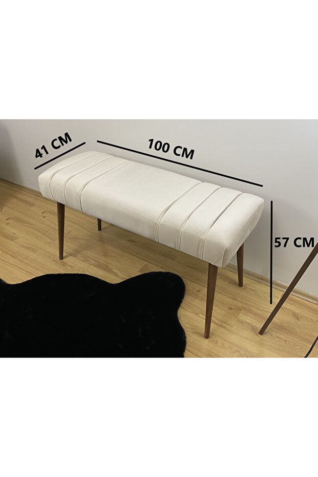 Soft Krem Puf Bench Ceviz Ayak - 4