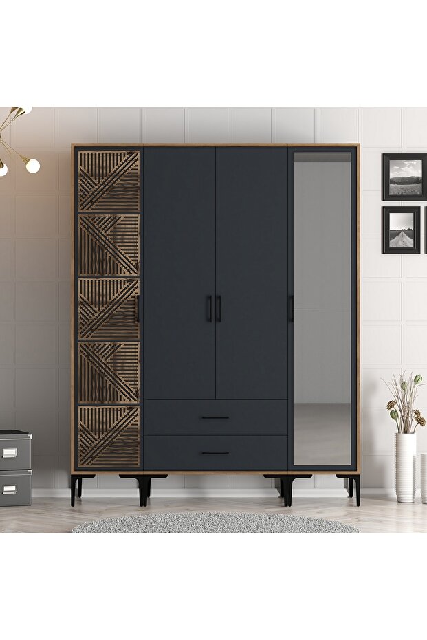 Kumsal 4 Kapılı Gardrop Ptr - Antrasit - 1