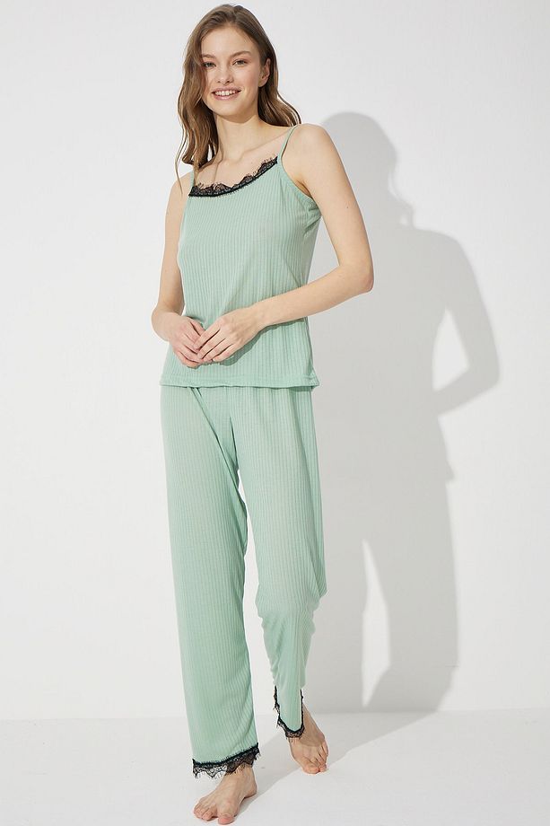 Yeşil Soft Touch Ince Örme Pijama Takım - 2