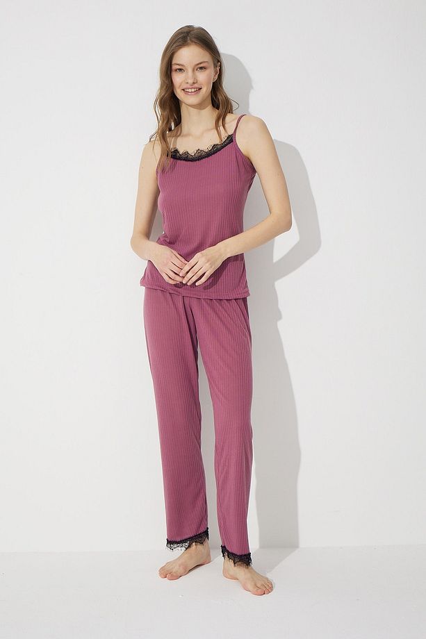 Vişne Çürüğü Soft Touch Ince Örme Pijama Takım - 2