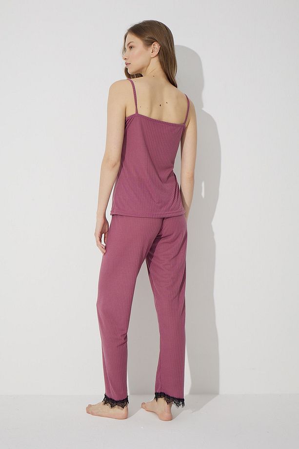Vişne Çürüğü Soft Touch Ince Örme Pijama Takım - 3