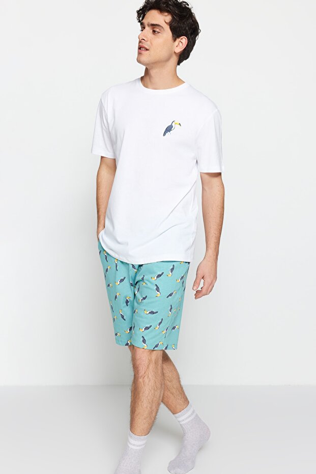 Yeşil Regular Fit Örme Şortlu Pijama Takımı TMNSS23PT00033 - 2