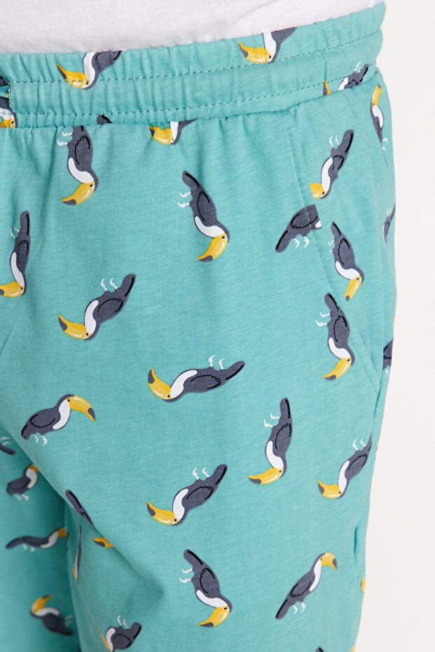Yeşil Regular Fit Örme Şortlu Pijama Takımı TMNSS23PT00033 - 9