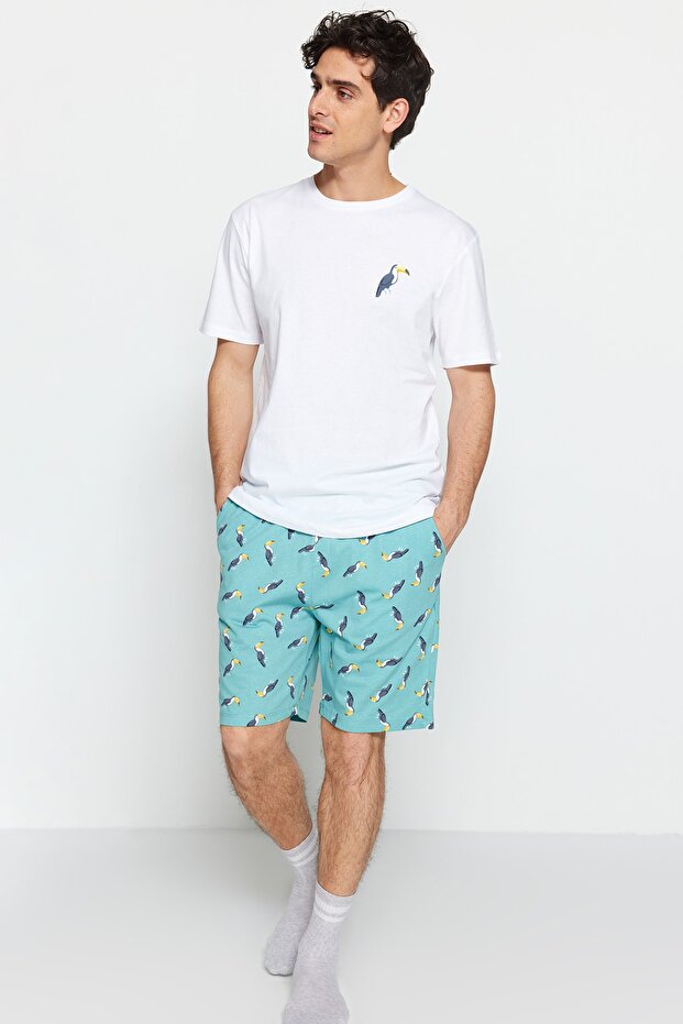 Yeşil Regular Fit Örme Şortlu Pijama Takımı TMNSS23PT00033 - 1