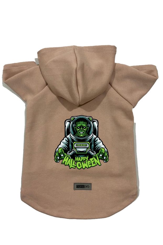 Hooded Fleece Sweatshirt Dog And Cat Outfit & Dress - Beige Astronaut Frankenstein