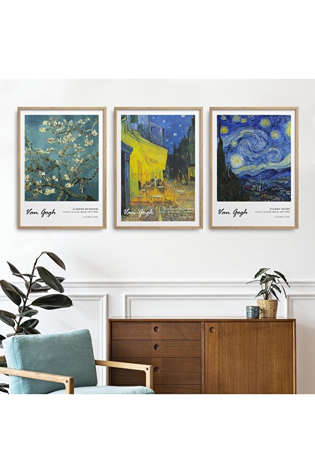 Set of 3 Natural Wood Laminated Frame Classic Works Abstract Vincent Van Gogh 30X40Cm 40X60Cm Hpn137