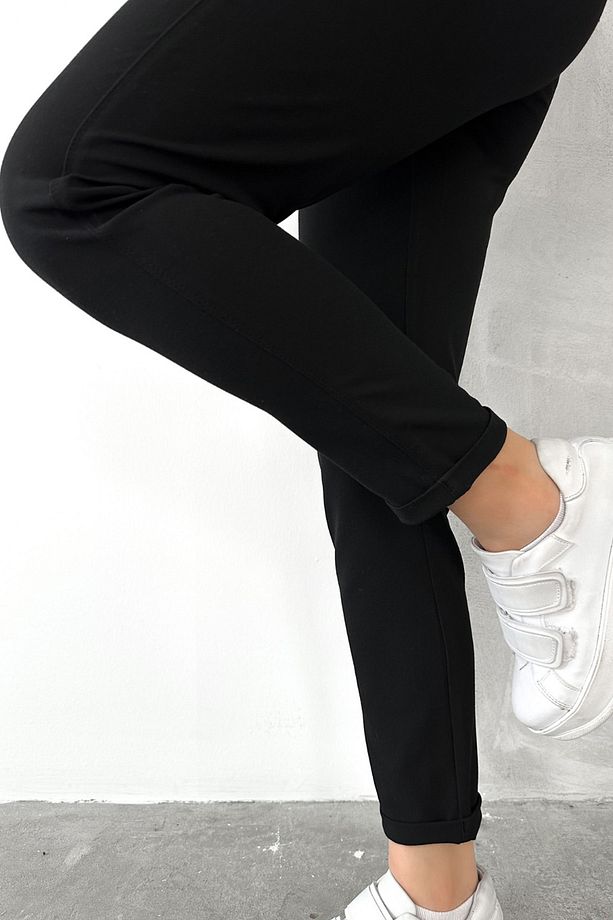 Kadın Siyah Dar Paça Duble Paça Lastikli Bel Jogger Pantolon - 5