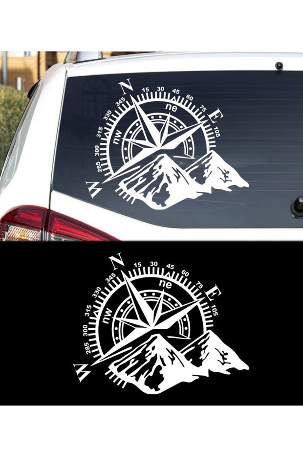 30 X 24 Cm - Compass And Mountain Car Sticker