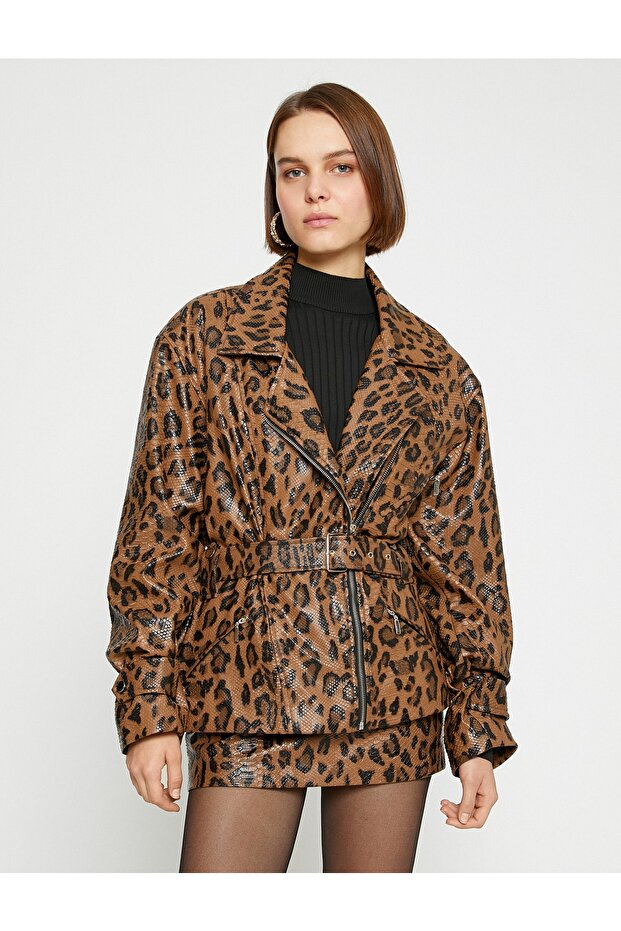 Leopard Leather Look Oversize Biker Jacket - 3