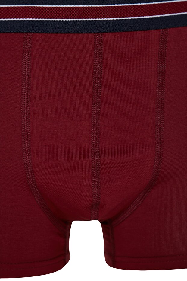 Bordo-Gri-Lacivert Düz Çizgili Lastikli 3'lü Paket Boxer TMNSS23BX00016 - 7