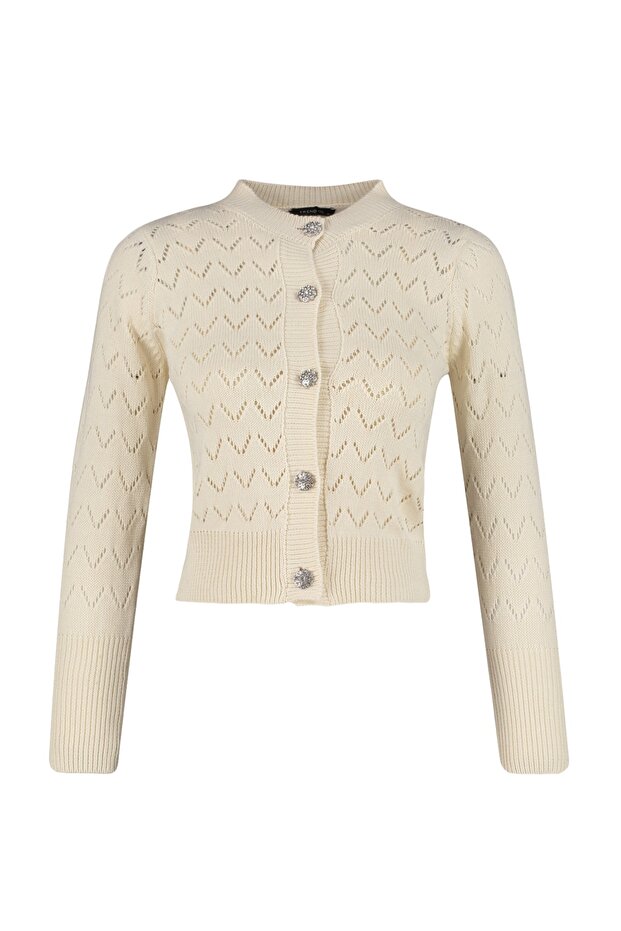 Bluzka-kardigan z guzikami w kamieniu, szczegółowo ażurowa/z dziurami TWOSS23HI00000 - 5