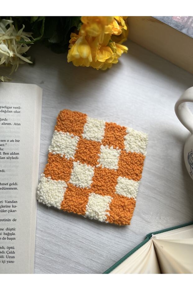 Orange Checkered Punch Embroidered Coaster