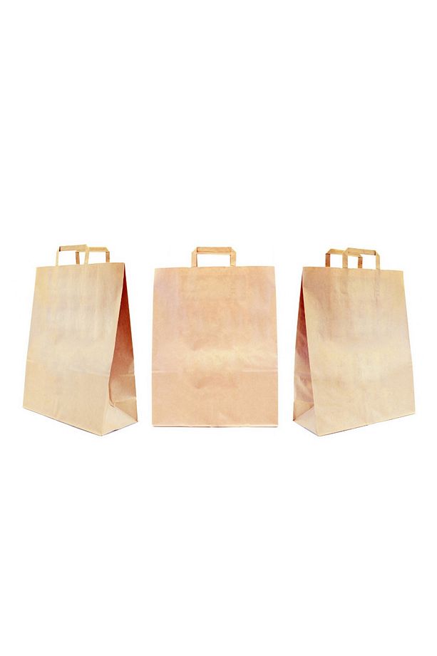 Kraft Kâğıt Poşet (33x20x33 Cm) Düz Flat Saplı Kâğıt Torba (100 Adet) Kâğıt Çanta - 6