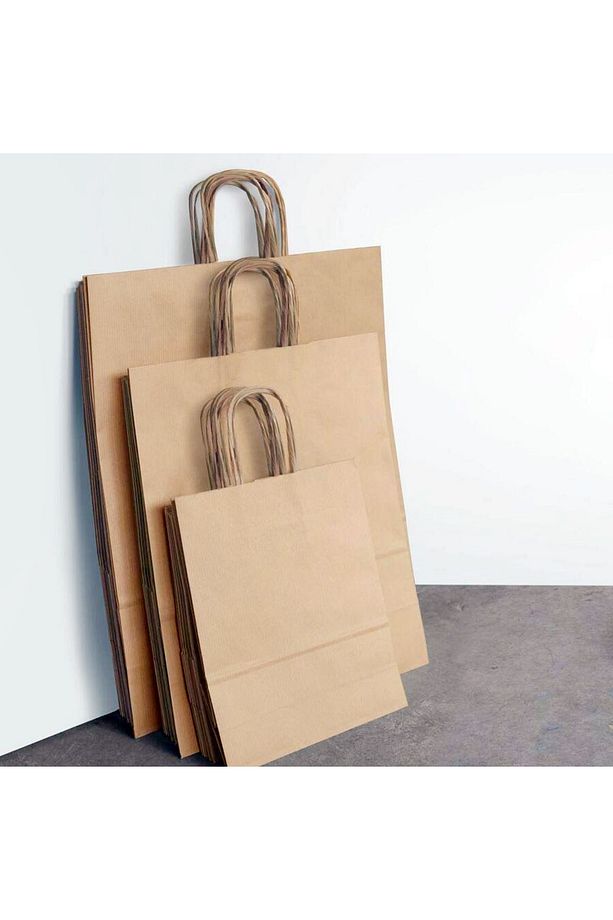 Kraft Kâğıt Poşet (25x12x31 Cm) Burgu Saplı Kâğıt Torba (100 Adet) Kâğıt Çanta - 4