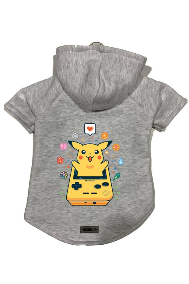 Hooded Fleece Sweatshirt Dog And Cat Outfit & Dress - Gray New Pikachu - Size Xs