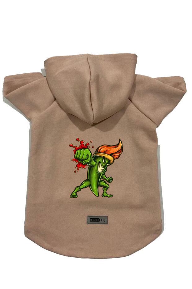 Hooded Fleece Sweatshirt Dog And Cat Outfit & Dress - Beige Brush Fighter - Size Xs