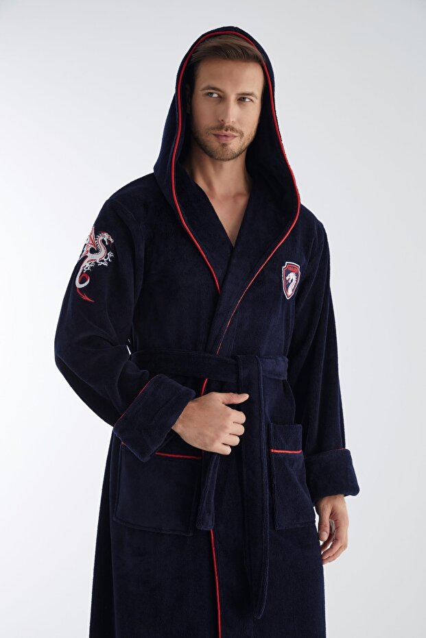 Dragon Embroidery Triga Curl Bamboo Cotton Men's Bathrobe