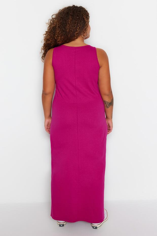 Fuchsia Shift - 100% pamut maxi ruha, nyak és hasíték TBBSS22AH0162 - 5
