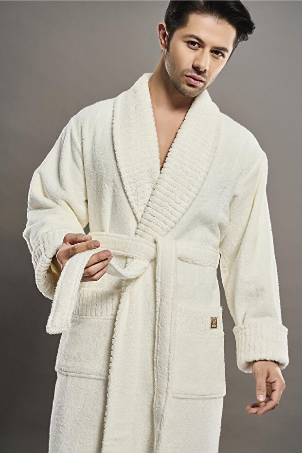 Collar Ribbed 100% Organic Cotton Cotton Men's Bathrobe