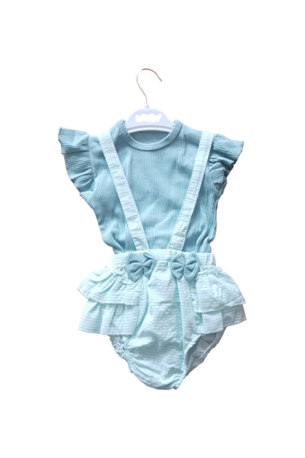 Water Green Bow Salopet Jumpsuit Body Suit (6-12-18 Months)