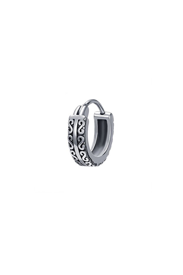 Tribal Patterned Hoop Snap 316l Men's Steel Earrings