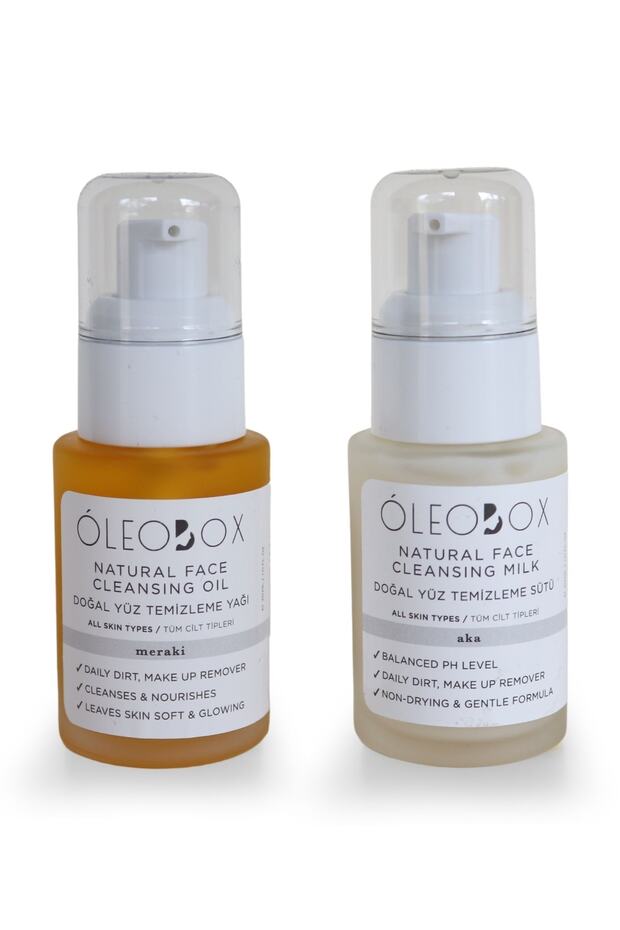 Natural Facial Cleansing Oil & Milk Set – Purifies the Skin from Sunscreen, Makeup & Daily Dirt - Small Size
