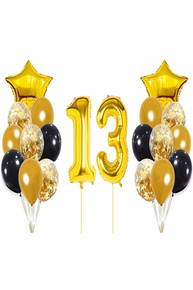 مجموعة بالونات ذهبية سوداء من Mini Party Store لعمر 13 عامًا