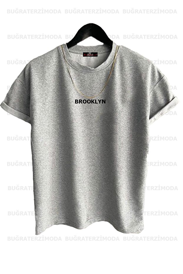 Brooklyn Printed Loose Fit Unisex Gray Oversize T-shirt